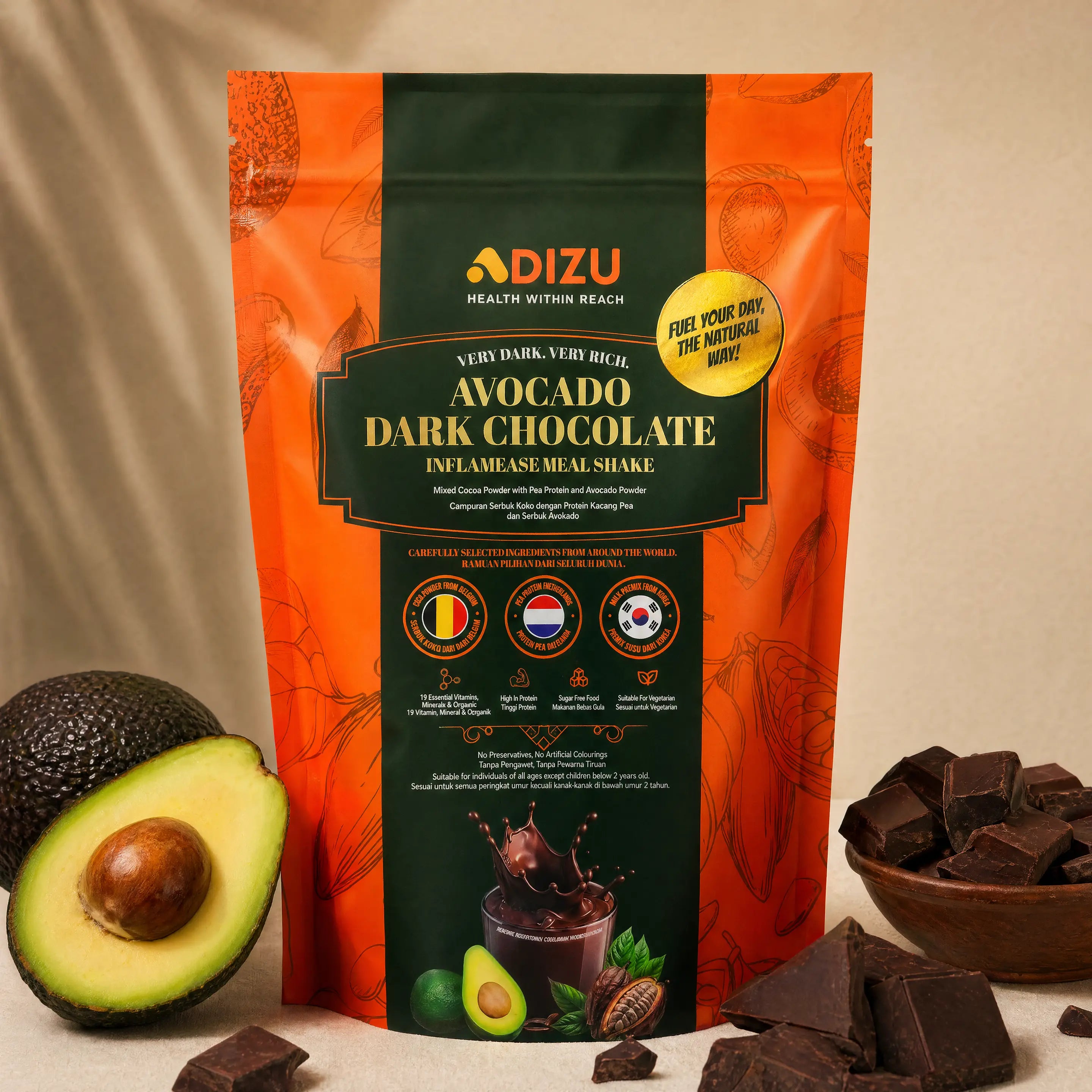 FOUNDATION Pack [10 sachets] Avocado Dark Chocolate InflamEase Meal Shake (30g x 10 sachets) ADIZU