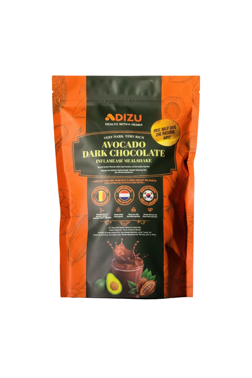 ADIZU Avocado Dark Chocolate meal shake package on a white background